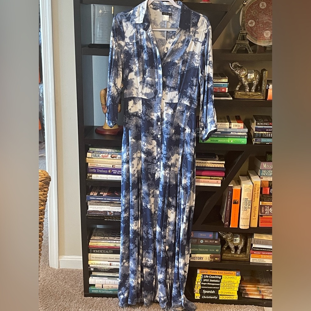Blue and White Tie-Dyed Shirtwaist Dress/Duster